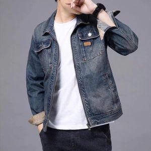 Wear-Resistant Mens Work Jacket Denim Workwear Large Size Spring Autumn Construction Site Welding Protection Casual Loose Fit