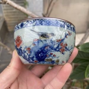Jingdezhen Ancient Clay Owner Cup Lazy Foot Cup Spring Is Pleasant to the Eye Chinese Style Ceramic Tea Cup for Brewing Tea