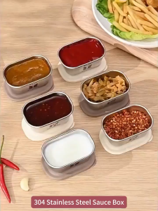 BECORATE Stainless Steel 304 Food Grade 110ml Cute Panda Seasoning Cup Kitchen Sealed Sauce Dish Square Box for Easy Storage & Organization