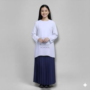 Setelan Baju Kurung Padang Muslim SMP MTS Madrasah Tsanawiyah Pesantren Rok Rempel Biru Dongker Hitam Seragam Sekolah