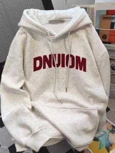 เสื้อสเวตเตอร์มีฮู้ดผ้าฝ้ายแท้ทรงหลวมสไตล์อเมริกันย้อนยุคสำหรับผู้ชาย ฤดูใบไม้ร่วง/ฤดูหนาว แจ็คเก็ตแบบมีขนแกะสีขาว/เทา