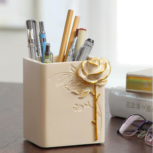 European Style Minimalist Cute Square Pen Holder Creative Fashion Small  Desktop Makeup Brush Retro Pen Container Storage Box