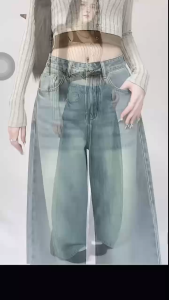 STRAIGHT-CUT DENIM MAONG WIDE-LEG WOMENWEARS BAGGY PANTS FASHION STREETSTYLE CASUAL PARTY CUTE