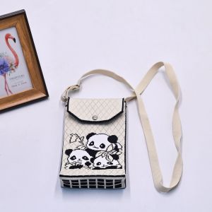 กระเป๋าใส่โทรศัพท์มือถือลายแพนด้าถักนิตติ้งสุดน่ารักจาก Chengdu กระเป๋าสะพายข้างแบบสะพายข้างขนาดเล็กสำหรับใส่ของเล็กๆ กระเป๋าใส่เหรียญแบบอเนกประสงค์