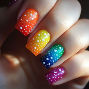 Short Fake Nails for Women Girls Y2K Gradient Candy Rainbow Colors Square Shaped Glossy Nail Tips Full Cover Press On False Nail