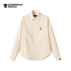 dangerouspeople | Dropped Shoulder Loose Casual Striped Embroidery Cotton Shirt