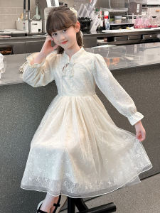 Princess Style Girls Cheongsam Dress Spring Autumn New Fashion National Trend Childrens Clothing Anneyol Brand A-Line Skirt