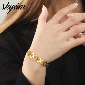 SKYRIM Womens Bracelet Stainless Steel Gold Bracelet Loop Hollow Heart Fashion Jewelry