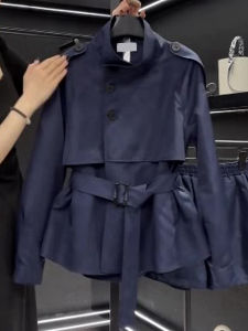 HUANJI | Elegant and Stylish Blue Short Womens Trench Coat