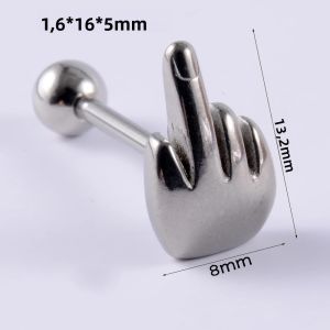 3PCS-1PC Punk Hip Hop Ngón Tay Giữa Cử Chỉ Biểu Tượng Bóng Lưỡi Nhẫn Barbell Thép Phẫu Thuật 316L Khuyên Lưỡi Trang Sức Body Piercing