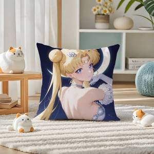 Bandai | Sailor Moon Chibi Moon Anime Plush Pillow Cover Soft Short Plush Cushion Cover For Sofa Bedroom Home Decor Gift Decoration