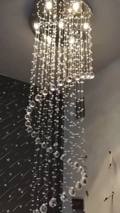 Rotating Crystal Drop LED Chandelier Spiral crystal design warm LED illumination elegant spiral arrangement suitable for staircases modern villa interior