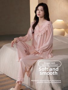 LEZIMENG | Elegant Silk Lace Sleepwear for Women Spring Fall