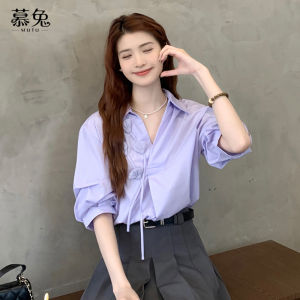 Áo sơ mi nữ MUTU tay ngắn hoa ba chiều cổ điển