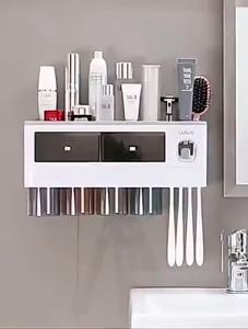 Wall-mounted Magnetic Toothbrush Holder With Toothpaste Squeezer