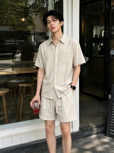 OUMULONG | Vintage Linen Summer Shirt Set Lightly Refined Styling