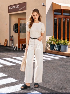 MICHAELA Embossed Letter Chunky Sandals 4CM Breathable Knit Slides for Weekend Holidays SH6522200 CL