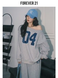 Forever 21 Áo Nỉ Dài Tay Phong Cách Mỹ Dành Cho Nữ Bộ Đồ Thể Thao Mùa Thu Quần Dài Ống Rộng Màu Xám Thường Ngày Bộ Đồ Hai Mảnh