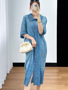 ชุดเดรสยาวทรงเอเอวสูงผ้าโพลีเอสเตอร์ทรงหลวมแขนสั้นสไตล์ลำลองสำหรับฤดูร้อน ชุดทำงานลำลองสไตล์เกาหลี