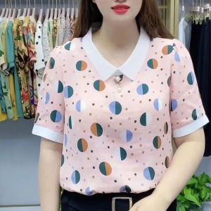 Summer New Womens Short Sleeve T-Shirt Fashionable Versatile Mommy Style Casual Wear Three-acetate Fiber 100% Regular Length