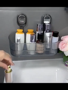 IMUTO Suction Cup Storage Rack Punchfree Transparent Gold Bathroom Drain Rack Shelf Wall Mounted Organizer