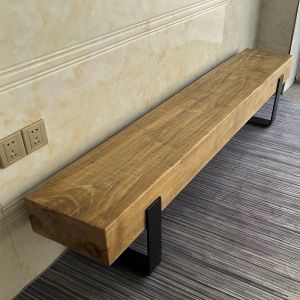 Versatile Wooden Long Bench with Iron Frame