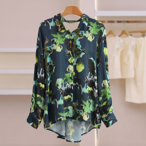 Backless Lace-up Decorated Loose Printed Blouse Summer