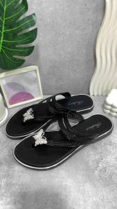 VEBLEN Sandal Jepit Wanita Cewek Kupu-Kupu Hitam Silver Model Korea Style Nyaman Unik Mewah Sendal Karet Perempuan