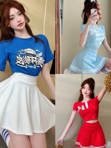 สาวน้อยเซ็กซี่ฤดูใบไม้ร่วง 2024 เสื้อผ้าทำงานแขนยาวคอวีแขนยาวสำหรับฤดูใบไม้ร่วง ผ้าฝ้าย ชุดการแสดงบนเวที