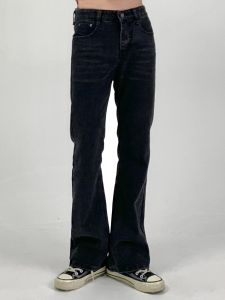 กางเกงยีนส์ทรงขาบานเอวสูงสำหรับผู้ชาย สีเทาดำ กางเกงขายาวทรงหลวม กางเกงขายาวทรงขาบาน ทรงลำลอง สไตล์อเมริกัน ฤดูใบไม้ผลิและฤดูร้อน