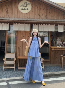 Elegant Summer Outfit Womens Sleeveless Shirt Top And Halter Skirt Two-Piece Set Casual Style Polyester Fabric Button Closure