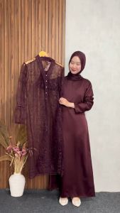 BISA COD SYAFA DRESS SATIN SET OUTER BRUKAT GAMIS KONDANGAN BRIDESMAID BUSUI FRIENDLY