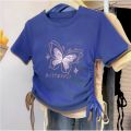 Baju kaos crop Butterfly anak perempuan import kece kerut serut umur 1-10 tahun. 