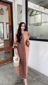 Longdress Batik Cabutan Motif LAILY LD 110 PB 130 - Lengan Panjang - Busui Friendly Kancing depan - bahan rayon adem nyaman di pakai - BISA COD