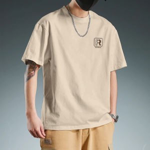 Mens Fashionable Cotton T-shirt Short Sleeve Loose Fit round Neck Pure Cotton Summer Casual Urban Style Streetwear