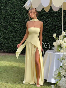 Elegant Off-Shoulder Long Dress Babyboo High Waist Asymmetrical Slit Luxury Cocktail Dress for Women Fashionable Gown