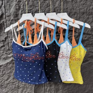 Spicy American Style Short Crop Top Strap Vest Dopaamine False Two-Piece Letter Rhinestone Star Full Print Backless Vest