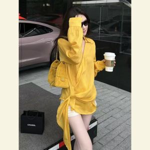 SHANGSHA | Light Mature Unique Stylish Youthful Shirt Yellow