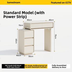 SAMEDREAM | Solid Wood New Style Small Bedroom Dressing Table with Mirror Integrated Nightstand Storage 60cm