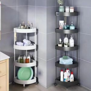 Multi-Tier Floor Standing Corner Rack – Fan-Shaped Bathroom Storage Shelf for Toilet Shower & Triangular Spaces