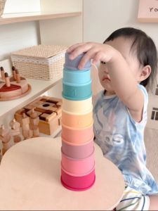 Rainbow Tower Cup Soft Silicone Stacking Cups Early Education Teaching Tools Childrens Toys Dental Gel Stackable Fun Learning