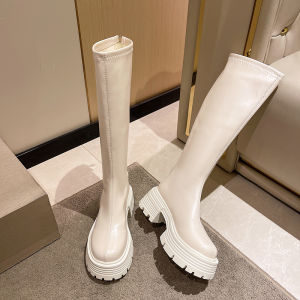 Giày Bốt Cao Đến Đầu Gối Phong Cách Hàn Quốc Cho Nữ Có Khóa Kéo Phía Sau Giày Bốt Cao Gót Co Giãn Mùa Thu Đông Mới