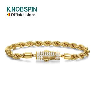 KNOBSPIN D VVS1 Moissanite Rope Bracelet 4mm Solid 925 Sterling Silver Chain Hip Hop Iced Out Clasp Rope Bracelets for Women Man
