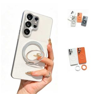 For Samsung Galaxy S26 Ultra /S25/S24 Magnetic Detachable Ring Holder Stand Phone Case Leather Texture Hard Shell Support Wireless Charging Full Lens Protection Shockproof Anti‑Fingerprint Cover