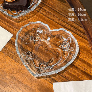 Creative Glass Heart-Shaped Snack Plate Fruit Plate Pastry Cake Snack Snack Plate Rose Plate Flower Melon Seeds Plate