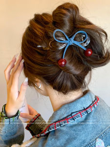 Cherry Denim Butterfly Knot Hair Clip Womens Back of Head One Word Twist High End Sense of Hairpin Grab Clip Acrylic Hair Accessories