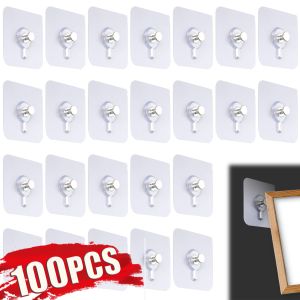 10-100PCS No Drilling Adhesive Wall Hooks Picture Frame Holder Poster Photo Clock Hooks Waterproof Bathroom Hanger Screw Hooks