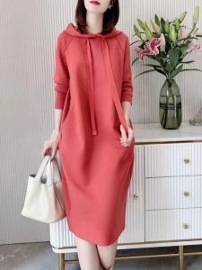 Womens Cotton Long Sleeves Dress Autumn New Arrival Loose Western Style Slim Looking All-Matching Hooded Sweater Dress Bottoming Shirt