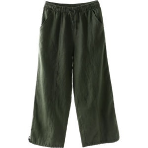 Miccbeirn | New 2025 Womens Casual Pure Linen Straight Leg Pants Vintage Meat Concealing Nine Points Slimming Loose Wide Leg Trousers