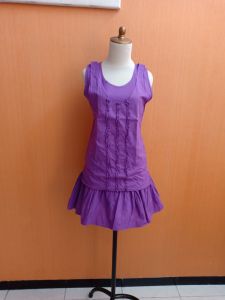 mini midi dress wanita ungu M cewek kutung santai cute